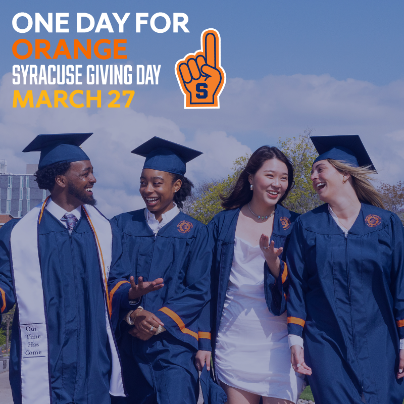 One Day For Orange Syracuse Giving Day March 27 group of graduates banner
        				