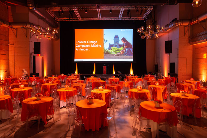Forever Orange Campaign event room at Neuehouse in L.A. displayed in a new window